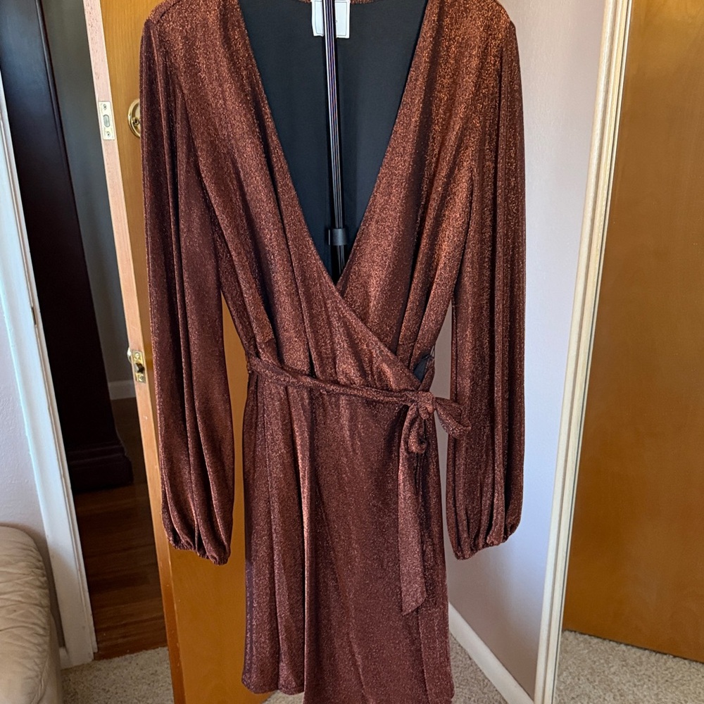 Shimmering Long Sleeve Wrap Dress